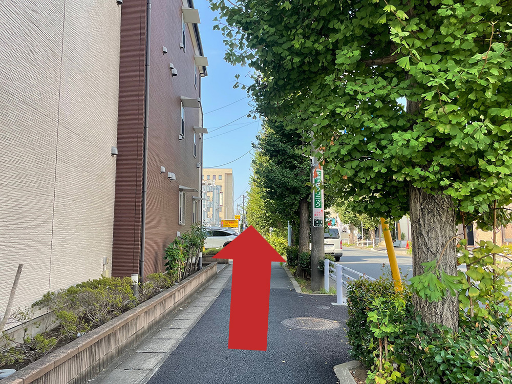 信号を渡ったら右へ進みます。